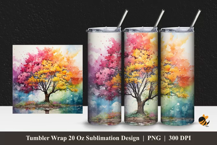 Lovely Tree Tumbler Wrap Sublimation Design 1