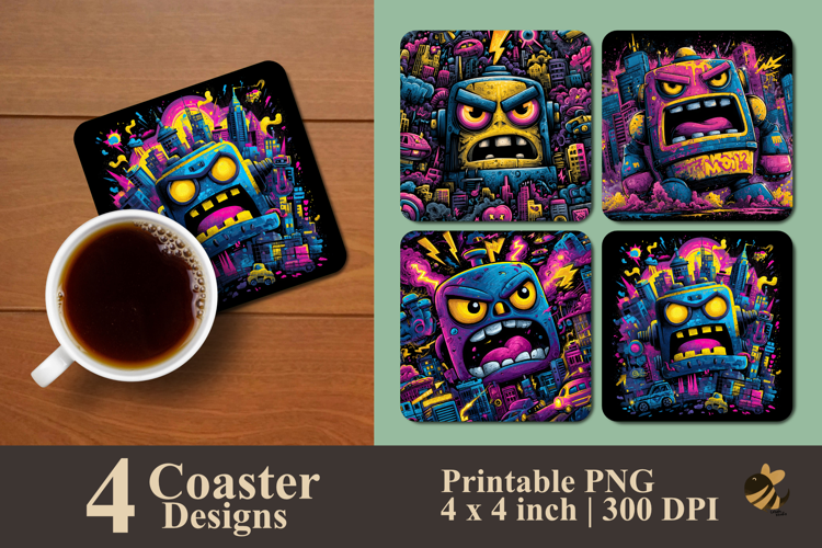 Graffiti Robot Coaster Sublimation Design