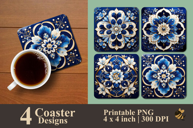 Royal Persian Tile Coaster Sublimation Design example image 1