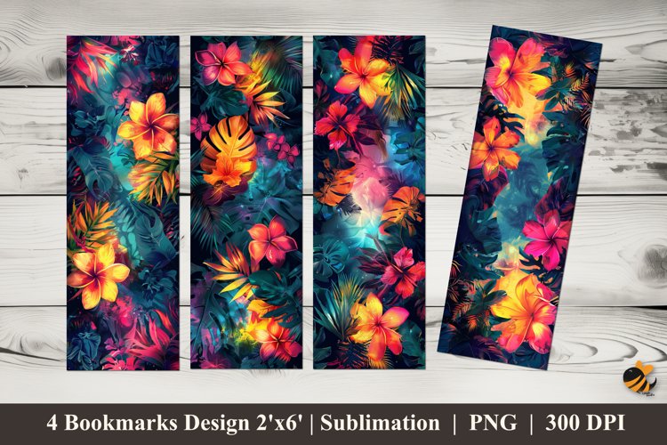 Neon Flowers Bookmarks Sublimation Design example image 1