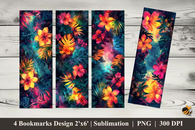 Neon Flowers Bookmarks Sublimation Design