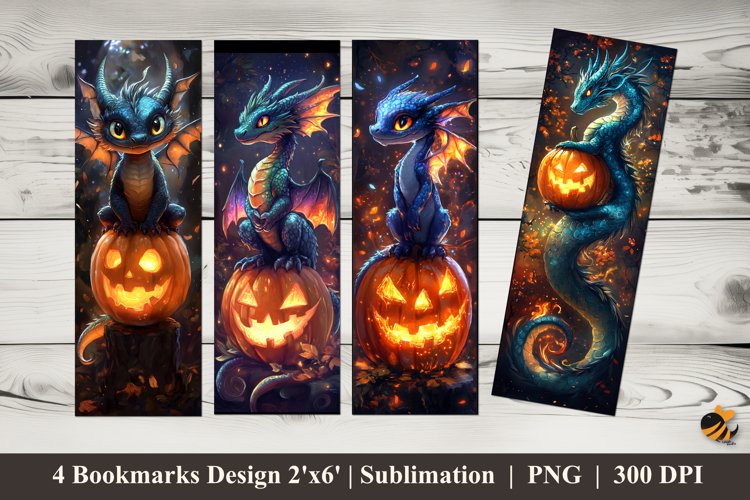 Dragon and Pumpkin Bookmarks Sublimation Design example image 1