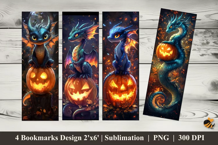 Dragon and Pumpkin Bookmarks Sublimation Design