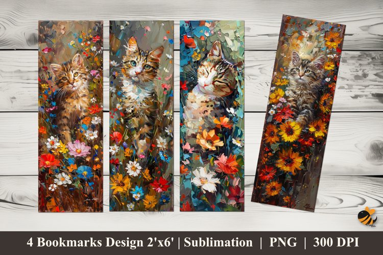 Cat Flowers Bookmarks Sublimation Design
