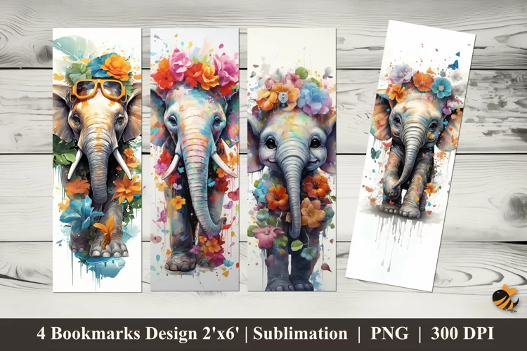 Colorful Elephant Bookmarks Sublimation Design