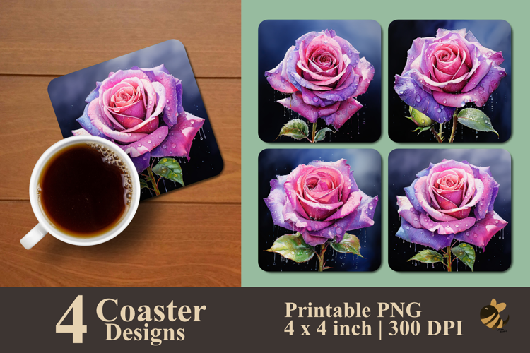 Beautiful Rose Dew Coaster Sublimation Design