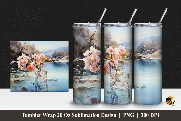 Winter Glass Flower Tumbler Wrap Sublimation Design 1