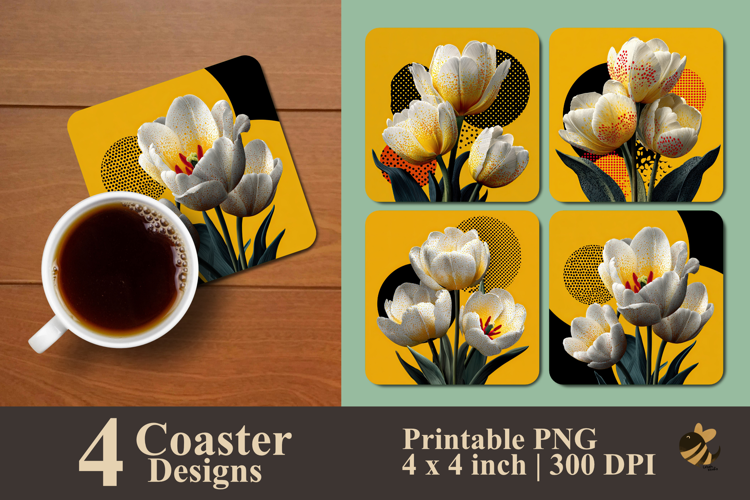 Modern White Tulips Coaster Sublimation Design