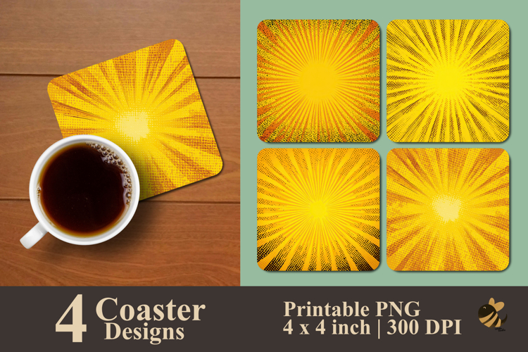 Yellow Sun Rays Coaster Sublimation Design
