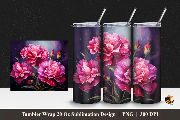Carnation Flower Tumbler Wrap Sublimation Design 1