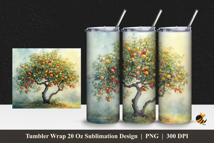 Fruit Tree Tumbler Wrap Sublimation Design 1