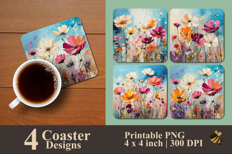 Wildflowers Textured Coaster Sublimation Design