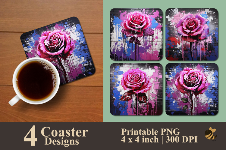 Velvet Dawn Rose Coaster Sublimation Design