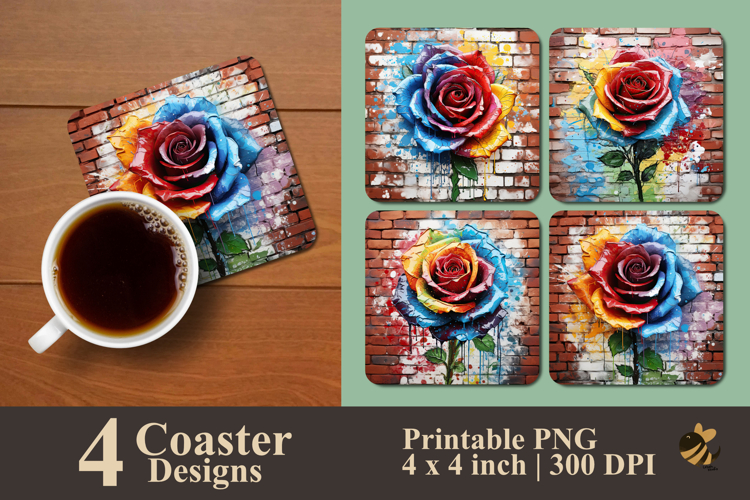 Graffiti Spectrum Rose Coaster Sublimation Design