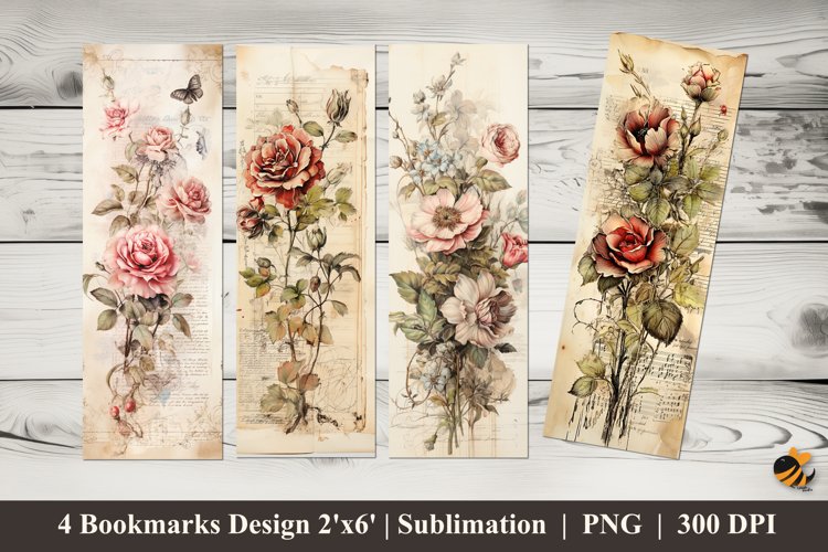 Ancient Flowers Bookmarks Sublimation Design example image 1