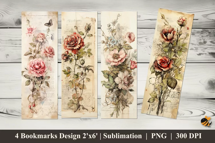 Ancient Flowers Bookmarks Sublimation Design