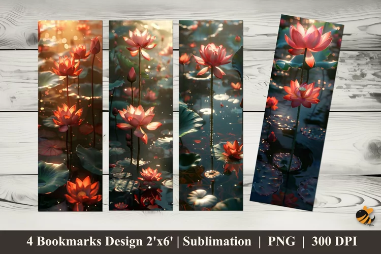 Red Lotus Bookmarks Sublimation Design