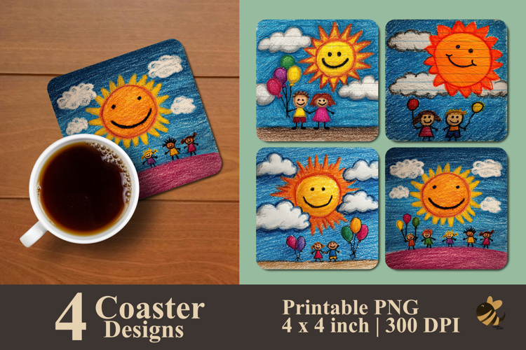 Cute Sunny Smile Coaster Sublimation Design