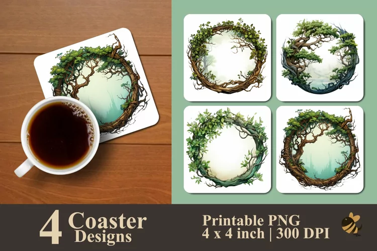 Round Twig Coaster Sublimation Designs