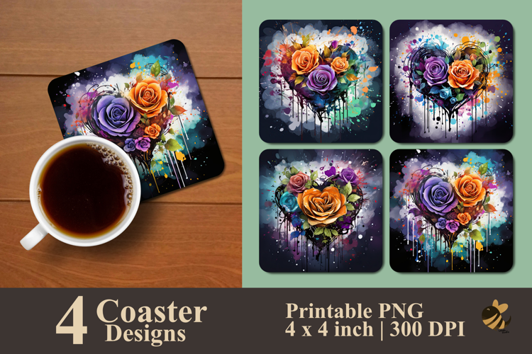 Colorful Heart Rose Coaster Sublimation Design