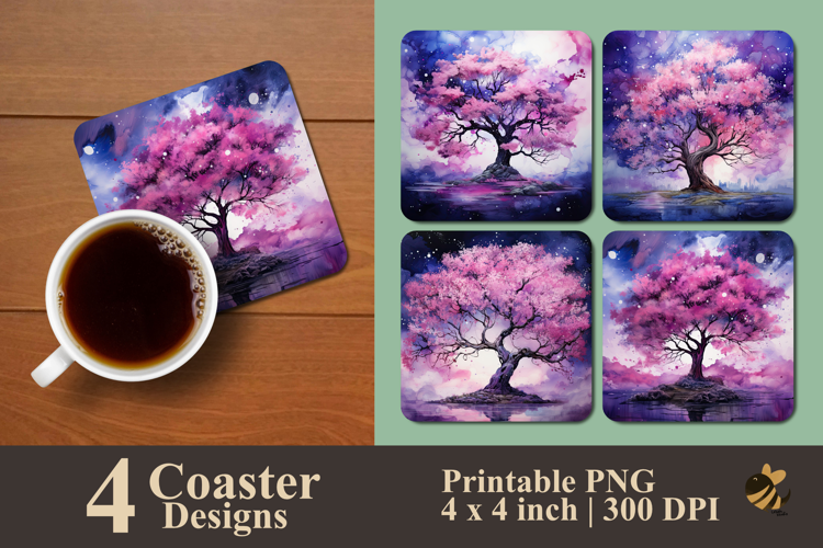 Fantasy Pink Tree Coaster Sublimation Design
