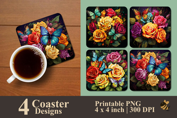 Butterfly In Blossom Coaster Sublimation Design example image 1