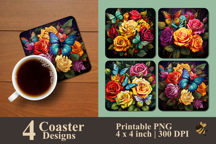Butterfly In Blossom Coaster Sublimation Design