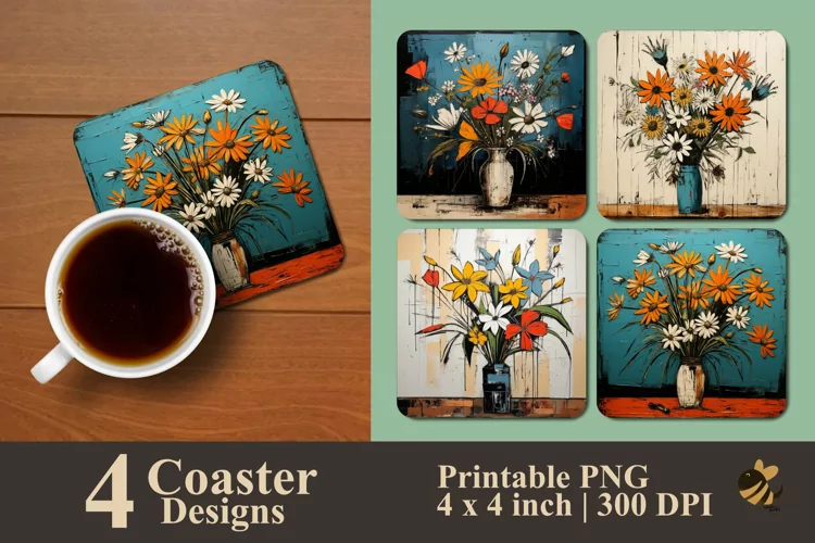 Spring Bouquet Coaster Sublimation Designs