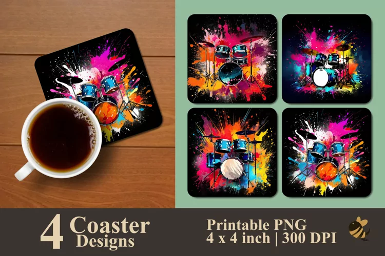 Colorful Rock Drum Coaster Sublimation Designs