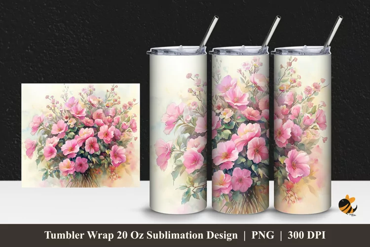 Decorative Flowers Tumbler Wrap Sublimation Design 1