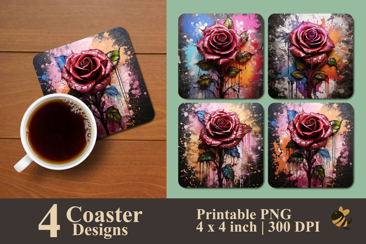 Mahogany Rose Coaster Sublimation Design