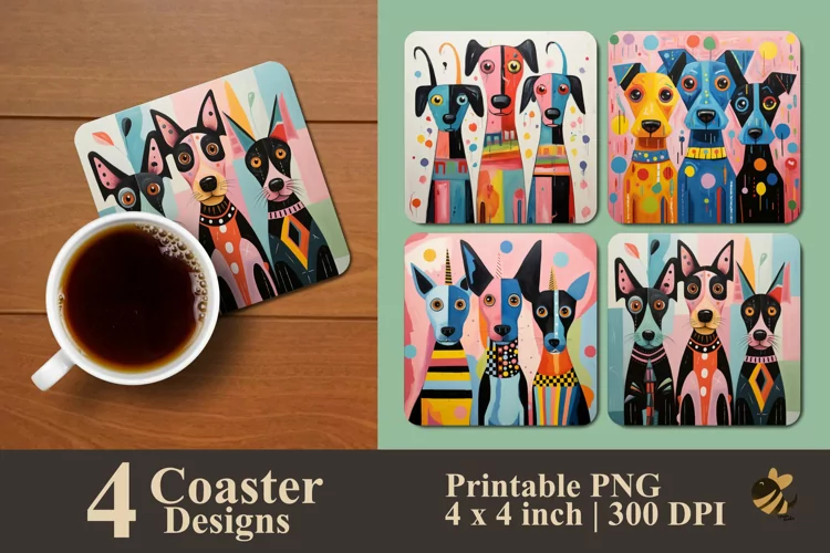 Dog Illustration Coaster Sublimation Designs