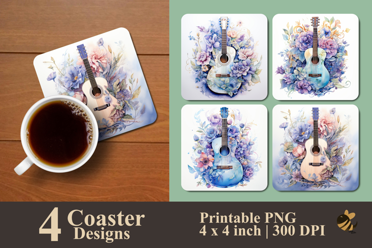 Watercolor Acoustic Coaster Sublimation Design