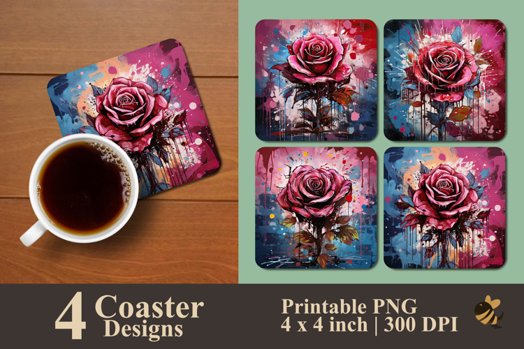 Painting Silent Rose Coaster Sublimation Design