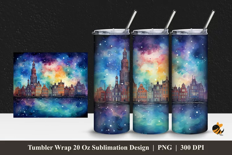 Watercolor City Tumbler Wrap Sublimation Design 1