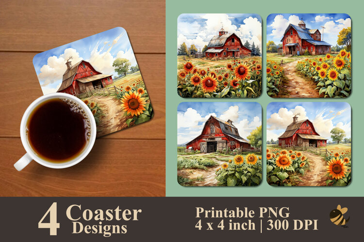 Sunflower Barnyard Coaster Sublimation Design example image 1