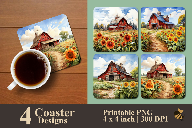 Sunflower Barnyard Coaster Sublimation Design