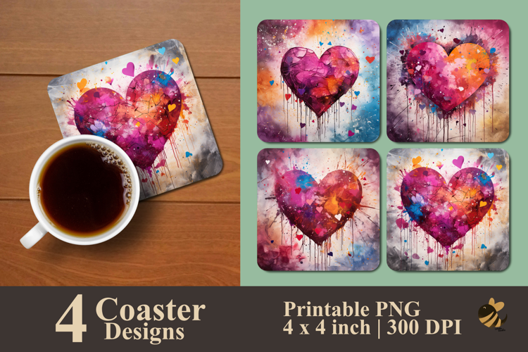 Watercolor Love Coaster Sublimation Design