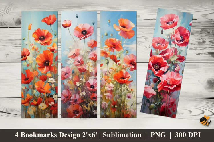 Poppies Swaying Pattern Bookmarks Sublimation Design