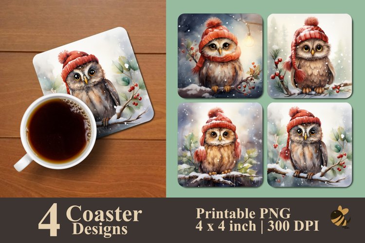 Cute Winter Owl Coaster Sublimation Designs
