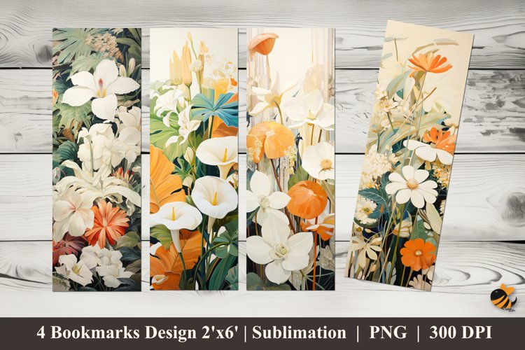 Abstract White Flower Bookmarks Sublimation Design example image 1