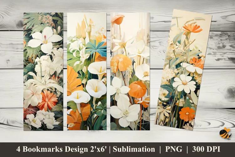 Abstract White Flower Bookmarks Sublimation Design