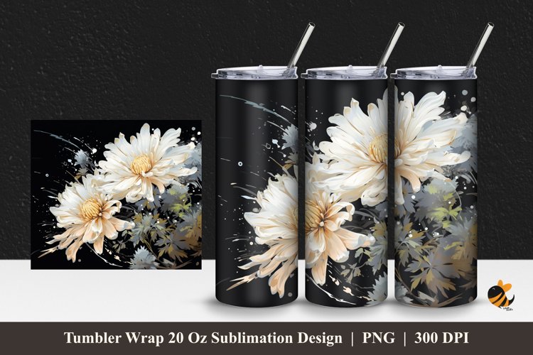 Chrysanthemums Flower Tumbler Wrap Sublimation Design 1