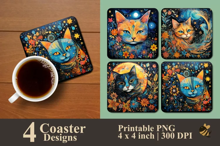 Wonderful Cat Coaster Sublimation Designs