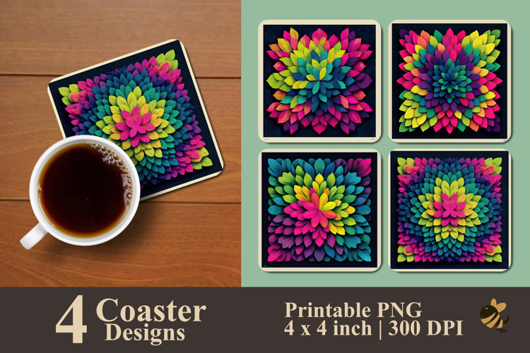 Vivid Rainbow Blossom Coaster Sublimation Design