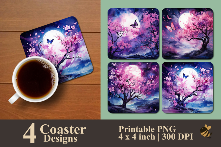 Midnight Sakura Coaster Sublimation Design