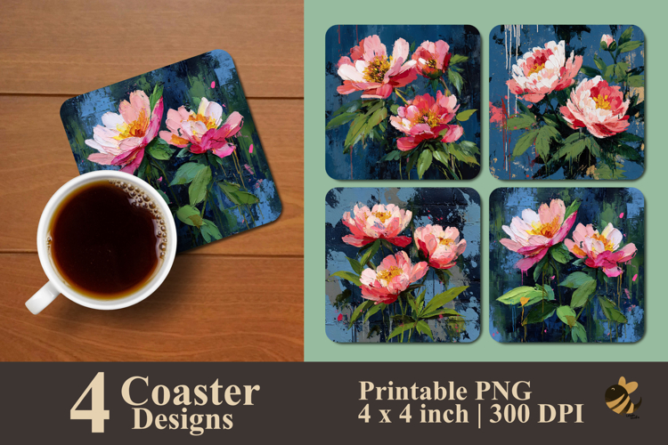 Garden Flower Painting Coaster Sublimation Design