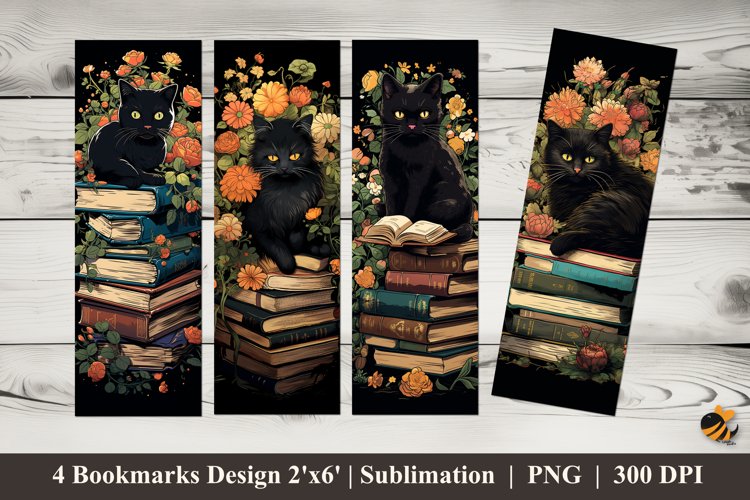 Cozy Black Cat Bookmark Sublimation Design example image 1