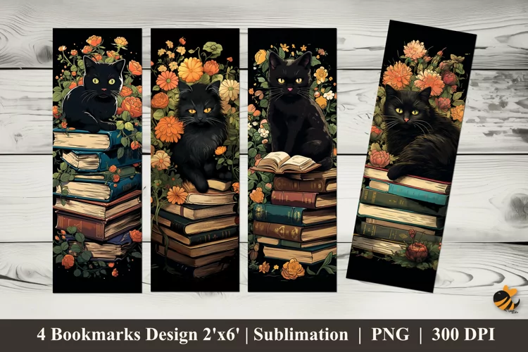 Cozy Black Cat Bookmark Sublimation Design
