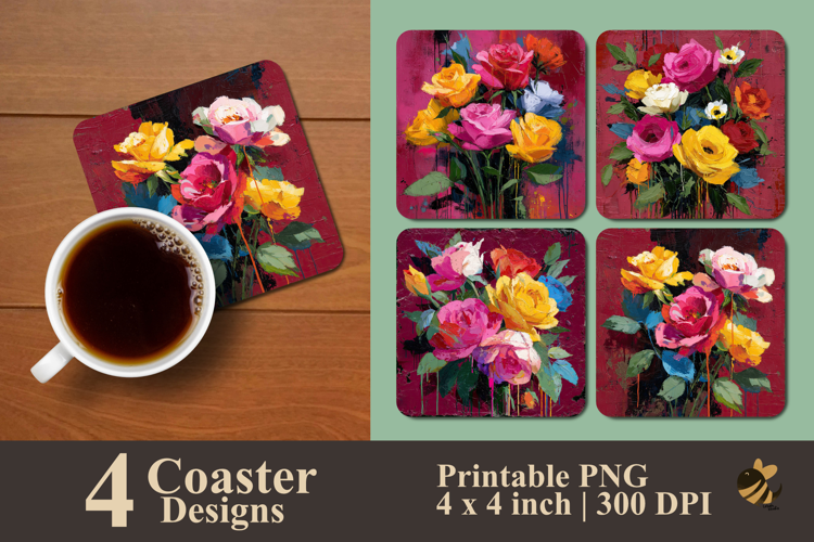 Abstract Floral Painting Bouquet Coaster Sublimation Design